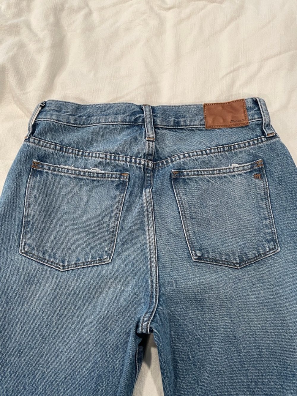 Madewell Distressed Light Blue Straight-Leg Jeans Size 27 with Frayed Hem - Picture 7 of 9